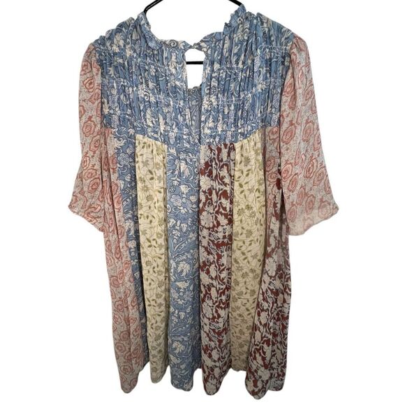 Free People Merrie Mix Print Ruched Top Pastel Half Sleeve Tunic - Picture 4 of 5
